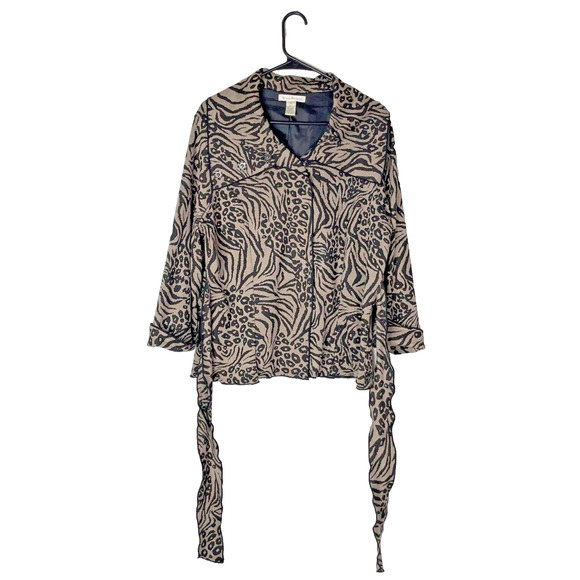 Susan Bristol Womens Jacket Brown Animal Cheetah XL Knit Belted Lined Mob Wife - Picture 2 of 16